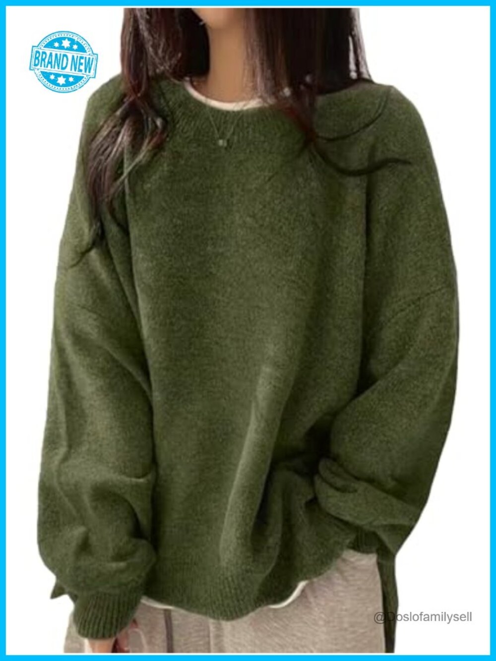 Women's Loose Fit Ribbed Knit Crewneck Pullover Sweater with Side Slit